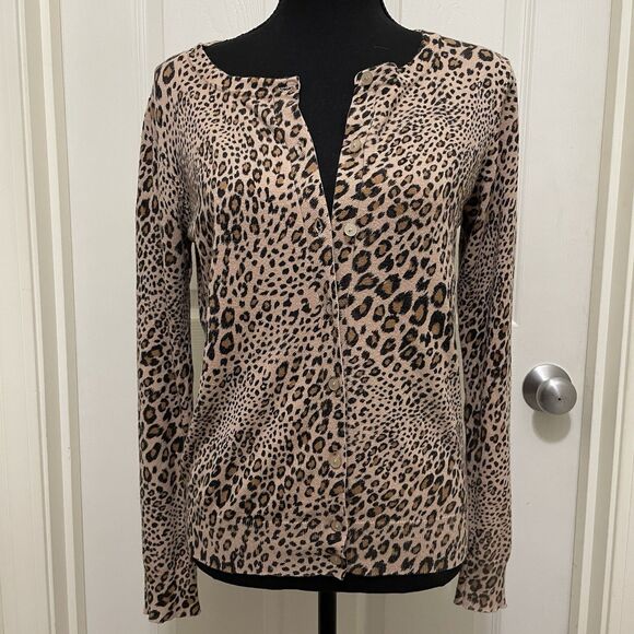 Time and Tru Leopard Print Button Up Knit Cardigan Sweater Women's Small 4 - 6 - Picture 1 of 7